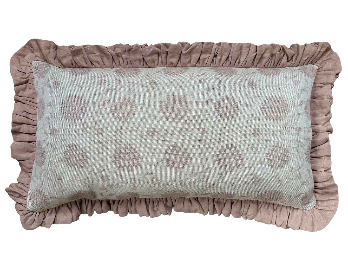 OBLONG RUFFLE CUSHION ~ MOONPENNY PEACH BLOSSOM