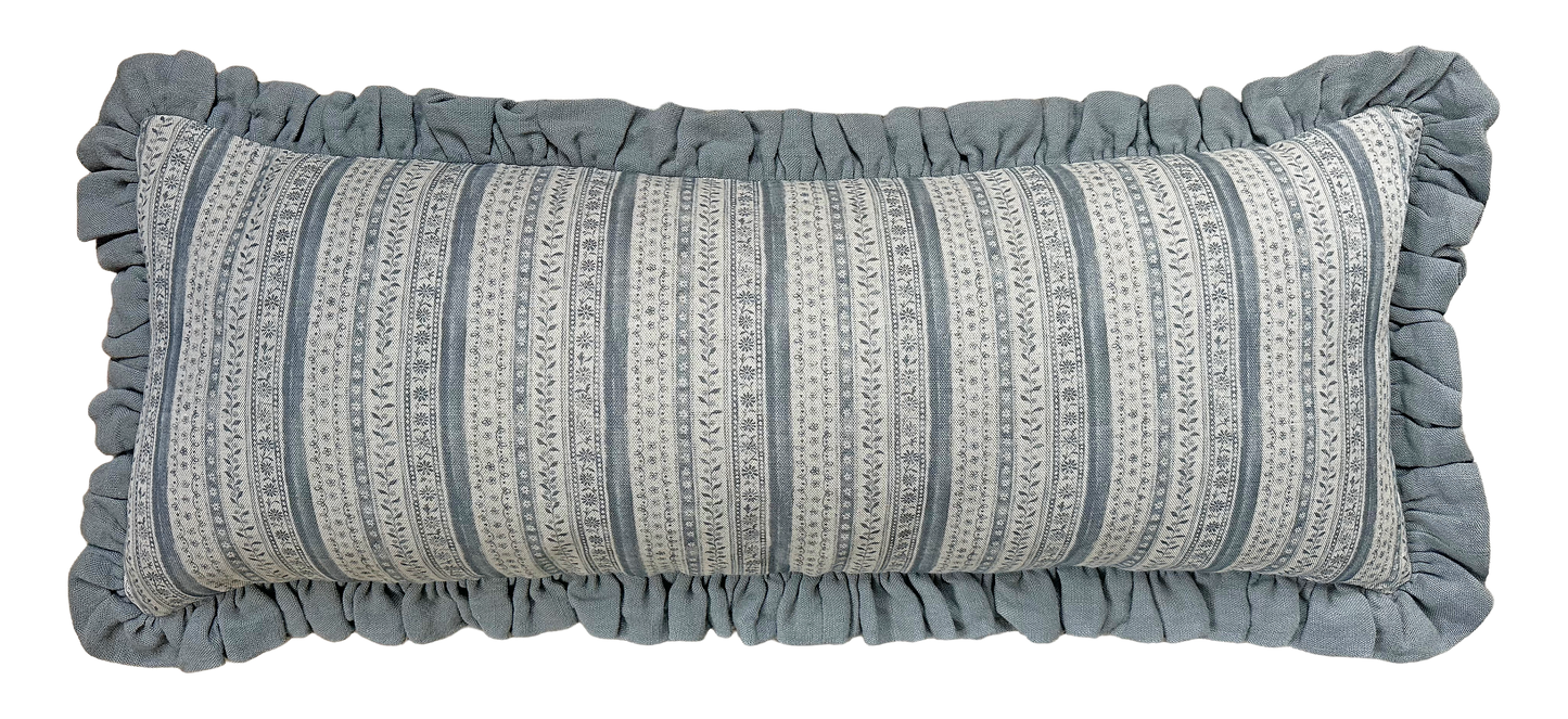 LUMBAR RUFFLE CUSHION ~ DAISY CHAIN FLAX FLOWER