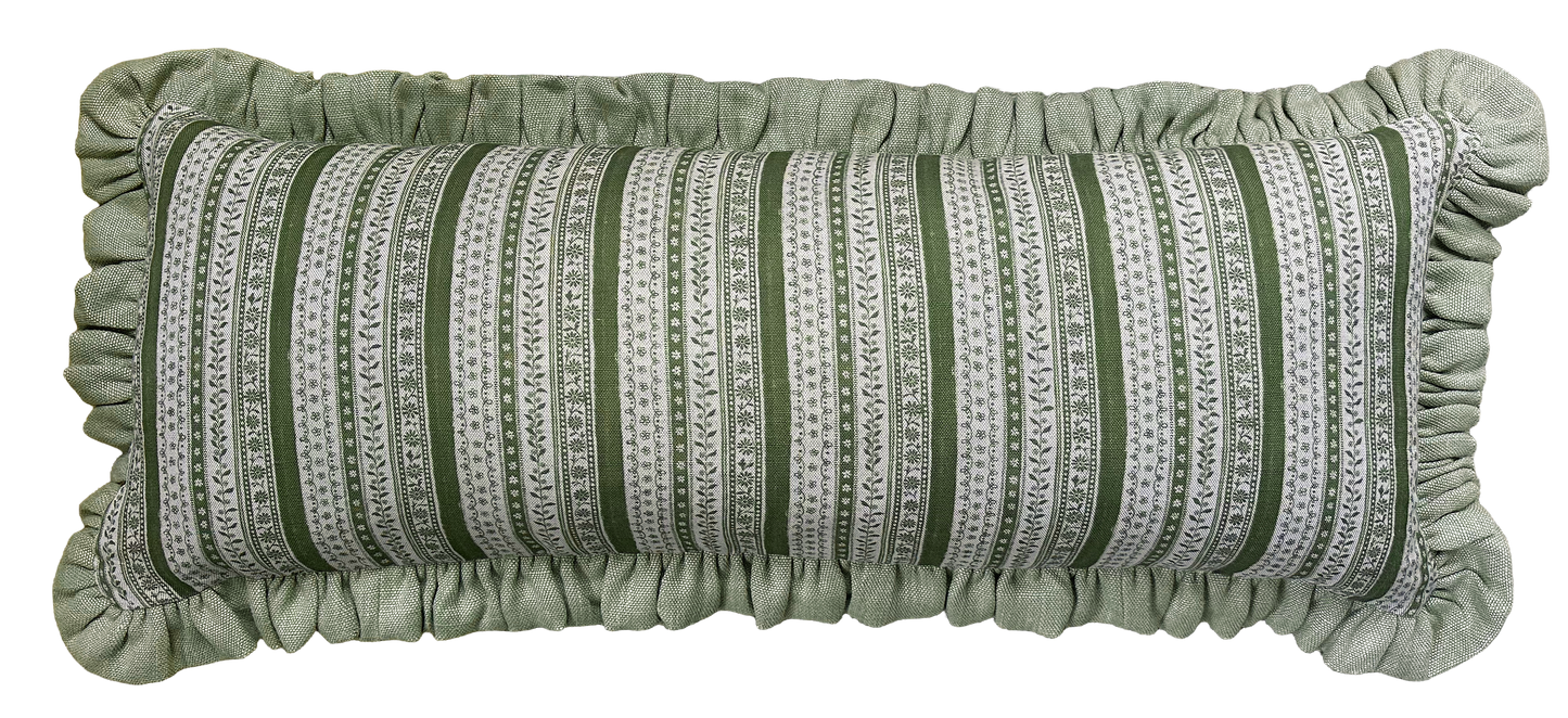 LUMBAR RUFFLE CUSHION ~ DAISY CHAIN MOSS