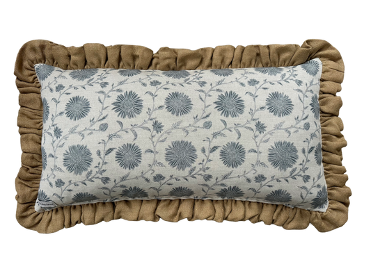 OBLONG RUFFLE CUSHION ~ MOONPENNY FLAX FLOWER