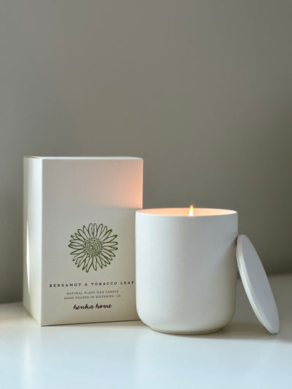 CERAMIC CANDLE ~ BERGAMOT & TOBACCO LEAF