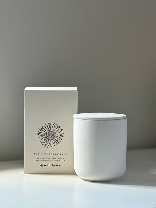 CERAMIC CANDLE ~ OUD & TOBACCO LEAF