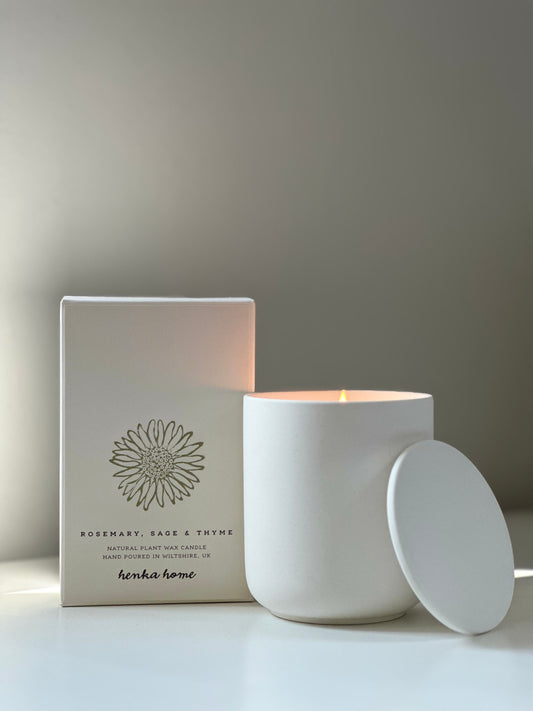 CERAMIC CANDLE ~ ROSEMARY, SAGE & THYME