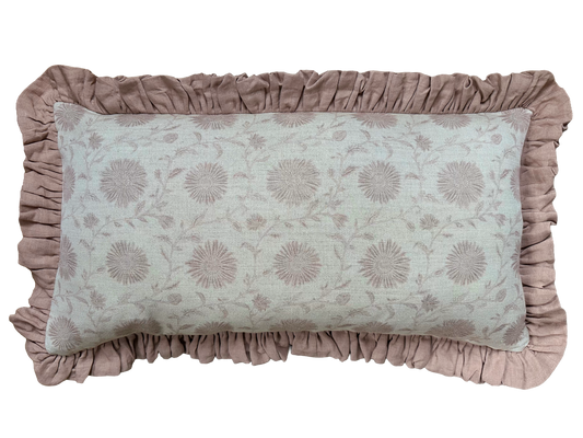 OBLONG RUFFLE CUSHION ~ MOONPENNY PEACH BLOSSOM