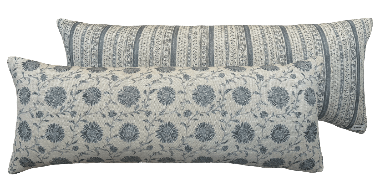 MOONPENNY/DAISY CHAIN FLAX FLOWER ~ LUMBAR CUSHION